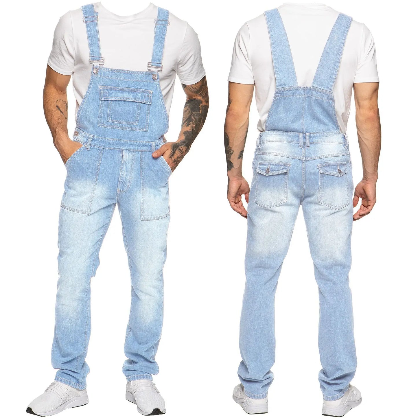 Overalls Men's Casual Multi-Bag Elastic Slim-fit Pants Men's Denim Overalls